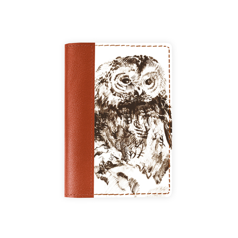 Обложка на паспорт комбинированная "Лесная сова", рыжая