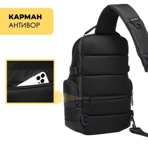 Картинка рюкзак однолямочный Ozuko 9808 Black - 17