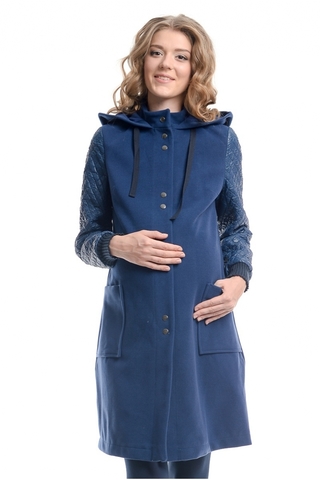 Демисезонное пальто для беременных с капюшоном цвет синий