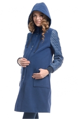 Демисезонное пальто для беременных с капюшоном цвет синий
