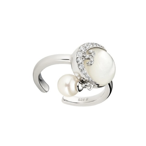 New Moon Ring,Rhodium, Mother of Pearl