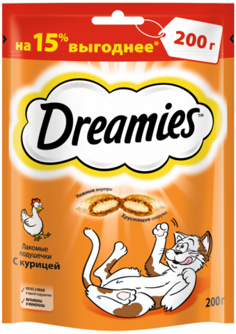 DREAMIES с курицей, для кошек, лакомство (200 г)