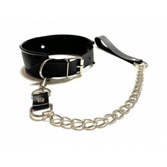 Ошейник с поводком из эко-кожи черный