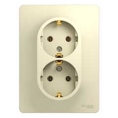 Schneider Electric Glossa Бежевый Розетка 2-местная с заземляющими контактами , в сборе с рамкой IP20 скрытая установка GSL000224