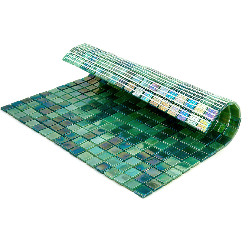 08-Musca-m Мозаика для бассейна смешанного цвета чип 15 стекло Alma Mix зеленый квадрат глянцевый перламутр