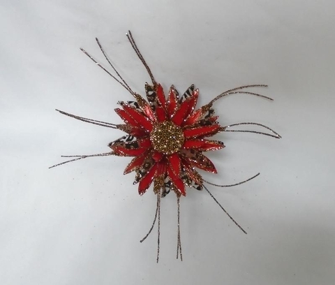 Цветок подсолнуха на клипсе 25см ChristmasDeLuxe premium collection красный