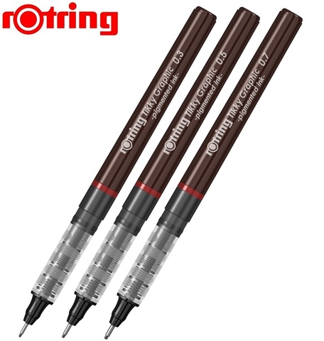 Набор ручек капиллярных Rotring Tikky Graphic 3 ручки: 0.3/0.5/0.7 mm черные чернила (1904812)