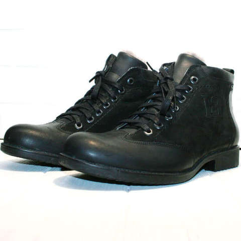 Черные ботинки мужские зимние кожаные. Классические мужские ботинки с мехом LucianoBellini-BLN.