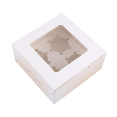 Коробка для 4 капкейков белая с квадратным окном