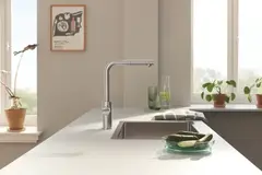 Смеситель для кухонной мойки GROHE Blue Pure Minta c вытяжным изливом, функцией фильтрации, без фильтра в комплекте, суперсталь (30590DC0)