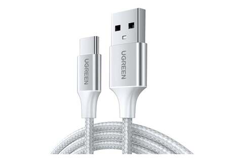 Кабель UGREEN USB-A 2,0 to USB-C Cable Nickel Plating Aluminum Braid, 3м US288, серебристый