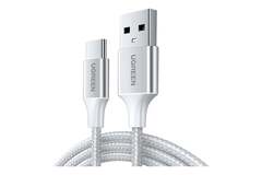 Кабель UGREEN USB-A 2,0 to USB-C Cable Nickel Plating Aluminum Braid, 3м US288, серебристый