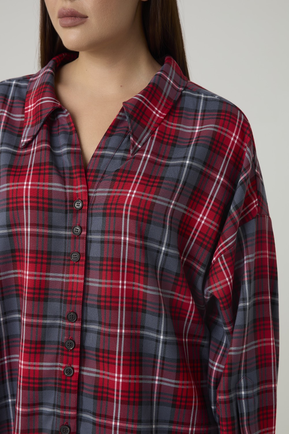 Рубашка оверсайз в клетку, красный