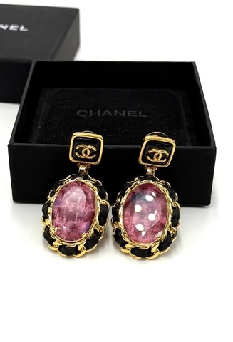 Серьги CHANEL из латуни с розовыми вставками, lux