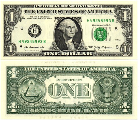 Банкнота США 1 доллар 2009 H 49245993 B (Сент Луис). AUNC