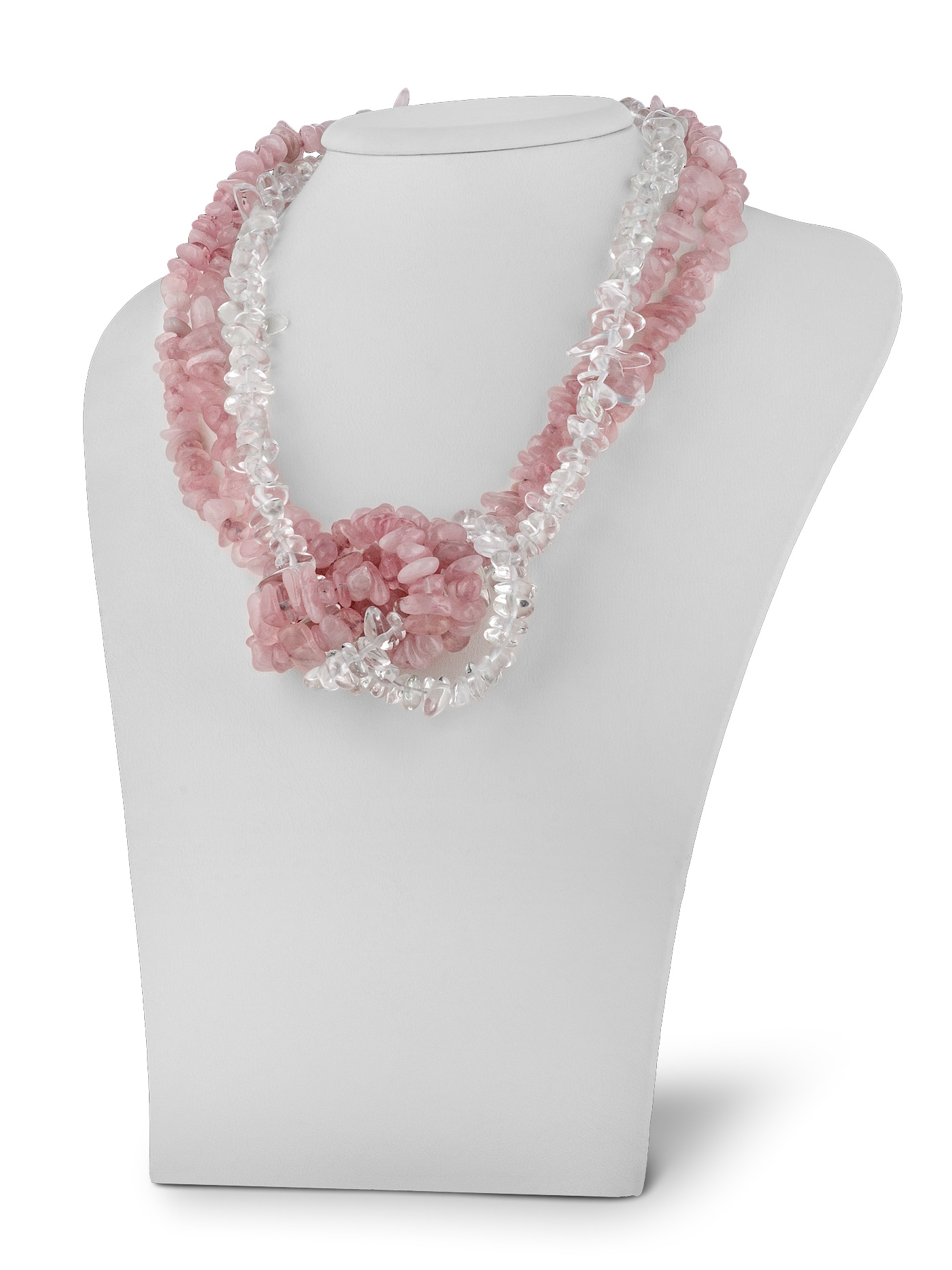 Колье с розовым кварцем и горным хрусталем