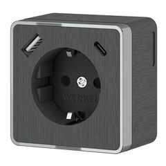 Розетка с заземлением, шторками и USB тип A+C Gallant графит рифленый W5071704