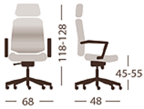 Кресла для руководителя Поло 52x48x128 (ШхГхВ) ткань. Крестовина и подлокотники: из армированного пластика Газпатрон: 3 категории по стандарту Germany DIN 4550 Ролики: стандарт BIFMA 5.1 (США). Диаметр штока 11 мм. Материал-нейлон Каркас: не монолитный Набивка кресла: стандартный поролон плотности 25-40 кг/м 3