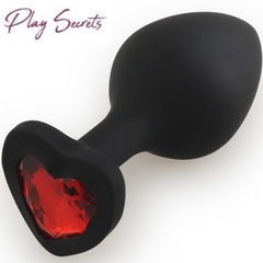 Анальная пробка Play Secrets Heart малая, черный_с красным кристаллом в форме сердца