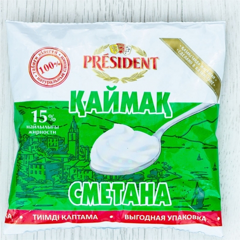 Сметана PRESIDENT 15% 380 г м/у КАЗАХСТАН