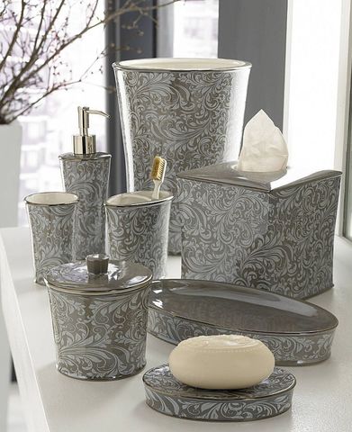 Стакан для зубной пасты Kassatex Bedminster Scroll Flint Grey