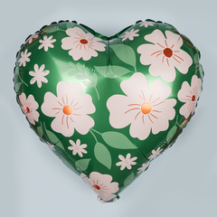 Фольгированный шар сердце, принт - цветы 48 см