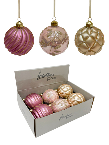 Набор шаров 10см 6шт ChristmasDeLuxe ягодный смузи/розовый/шампань