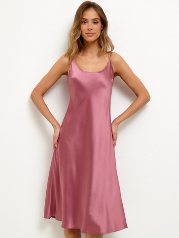 Платье-комбинация из шелкового атласа брусничного цвета