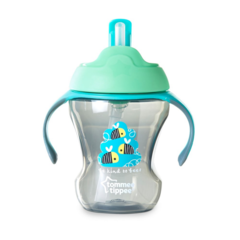 Чашка-непроливайка с трубочкой, 230 мл. от 7 мес. (зеленый-серый)