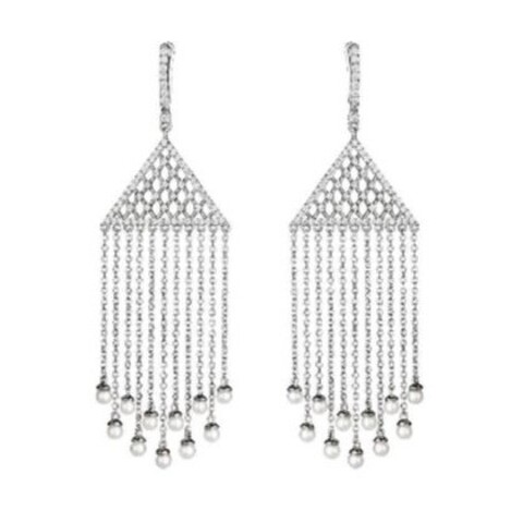 Amulet earrings long, Rhodium, Cubic Zircons