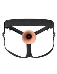 Телесный полый страпон на черных ремнях Hollow Silicone Strap-on - 17,8 см. - 