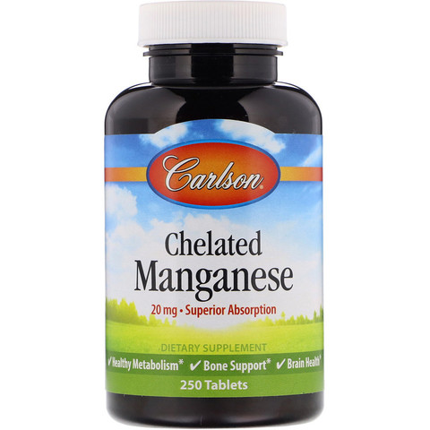 Carlson Labs, Chelated Manganese, 20 mg, 250 Tablets