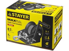 STAYER MAXPull, 0.7 т, 8 м, ручная барабанная тросовая лебедка (43112-0.7)