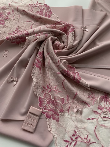 Кружево эластичное пыльно-розовое/фуксия 21 см