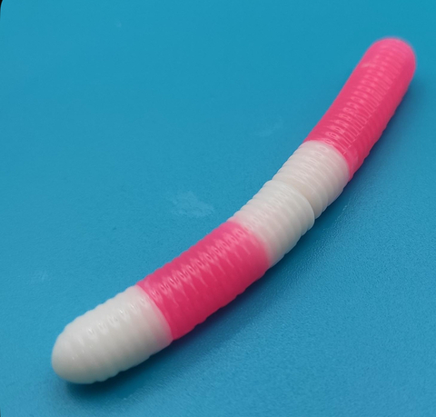 Форелевая силиконовая приманка COOL PLACE BUK FLOATING STRETCH цвет БЕЛО-РОЗОВЫЙ-БЕЛО-РОЗОВЫЙ (покрас шахматный)( плавающая/ тянущаяся ) 65 мм/ 7 шт в банке.