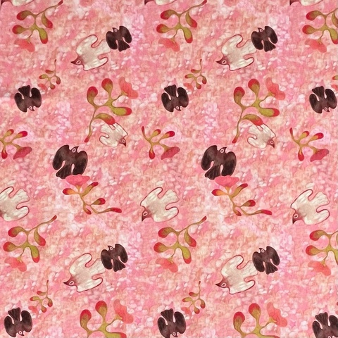 ПТИЦЫ НА РОЗОВОМ ФОНЕ - 100% хлопок