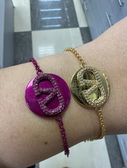 Браслет цепочка VALENTINO в розовом родаже (фуксия) с круглой подвеской