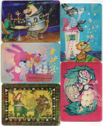 № 127 Набор из 5 переливных (стерео) Календариков . Мультфильмы СССР 1986 год.