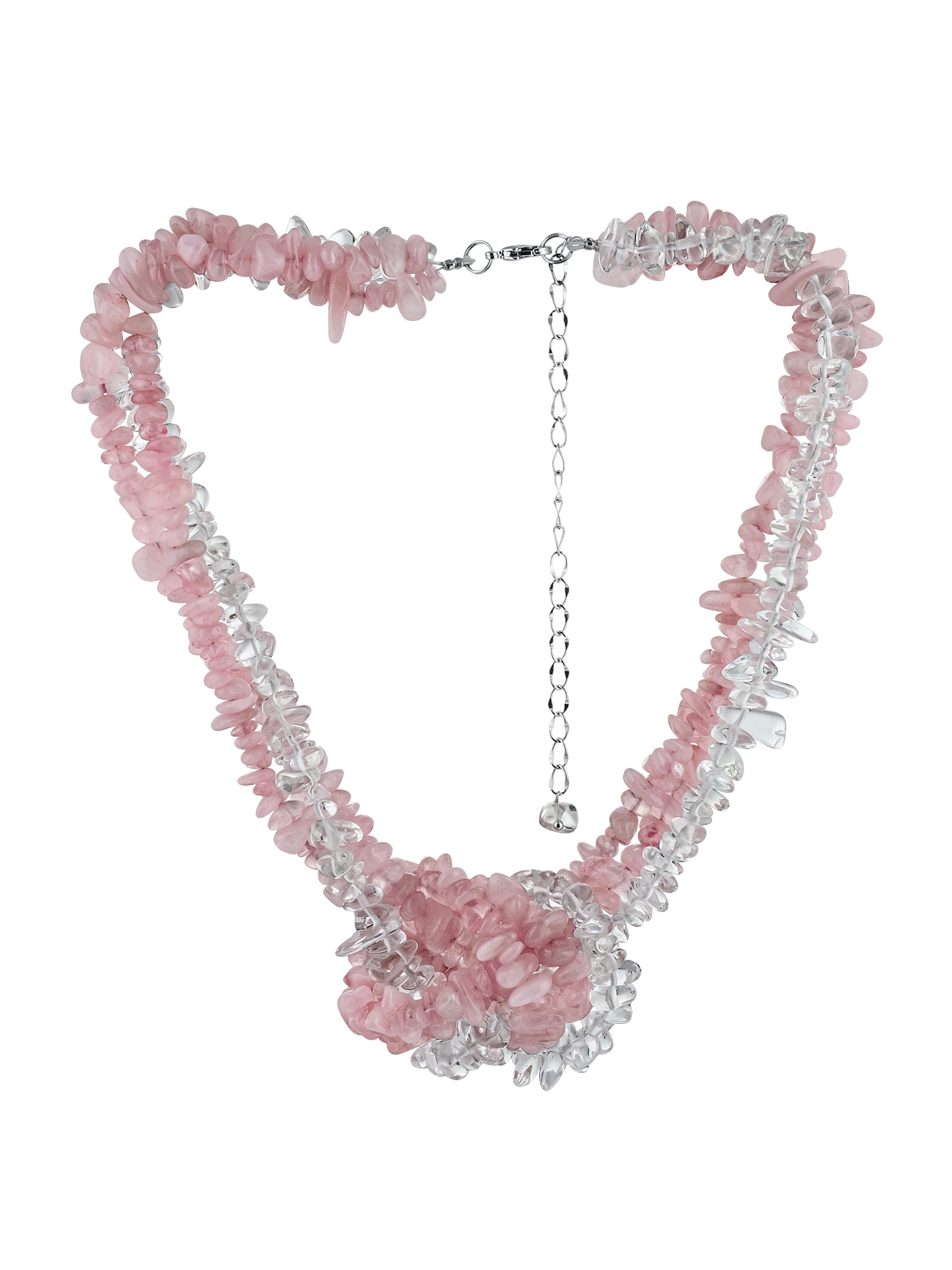Колье с розовым кварцем и горным хрусталем