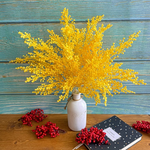 №2 Букет весенний, мимоза, искусственная зелень, цвет Желтый, слегка пушистый, 40 см, набор 2 букета