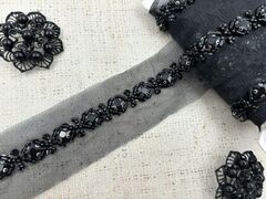 Тесьма декоративная с бусинами и стразами, ш. 5 см, чёрный