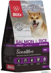 Сухой корм для собак Blitz Adult SALMON & RICE Sensitive лосось и рис, 1,8 кг