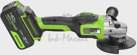 Угловая шлифовальная машина аккумуляторный Greenworks GD24AG, 24V, б/щет, 125 мм, 10500 об/мин, 1x4Ач, ЗУ, кор (3200207CUB)