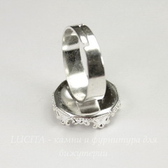 Основа для кольца с сеттингом с филигранным краем для кабошона 15 мм (цвет - серебро)