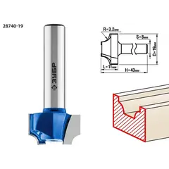 ЗУБР 19 x 11 мм, радиус 3.2 мм, фреза пазовая фасонная №1, Профессионал (28740-19)