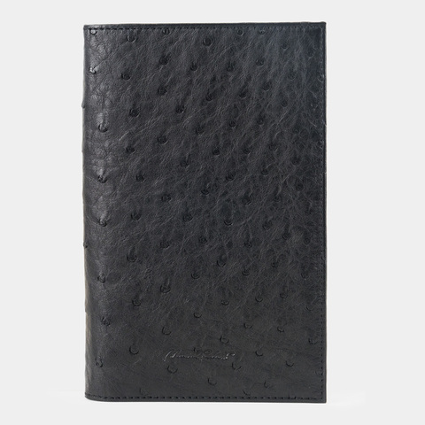 Кошелек мужской кожаный, страус черного цвета
