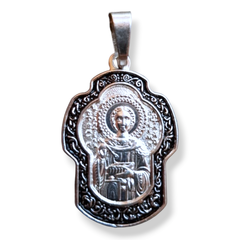 Нательная именная икона святой Пантелеимон с серебрением