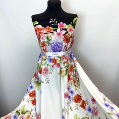 Ткань шелк матовый с эластаном купон цветы  с черным кантом 1090