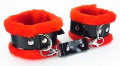 Красные наручники с мехом BDSM Light - 