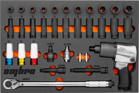 Ombra OMT33STE Набор с гайковертом, динамометрическим ключом и ударными головками в EVA ложементе 560х375 мм, 33 предмета 56139